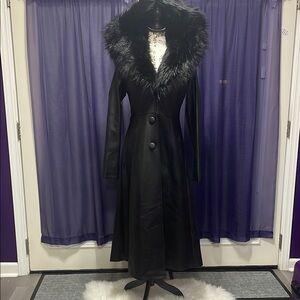 Killstar Elegant Black oversized Faux Fur Trimmed Coat